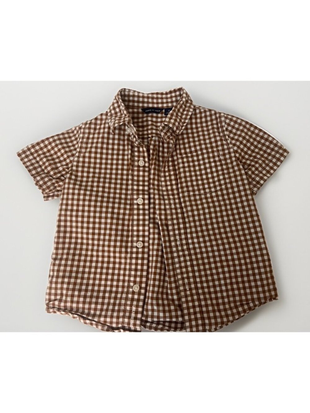 Janie and Jack Button Down Shirt Kids Brown Gingham Plaid Classic SIZE 2T